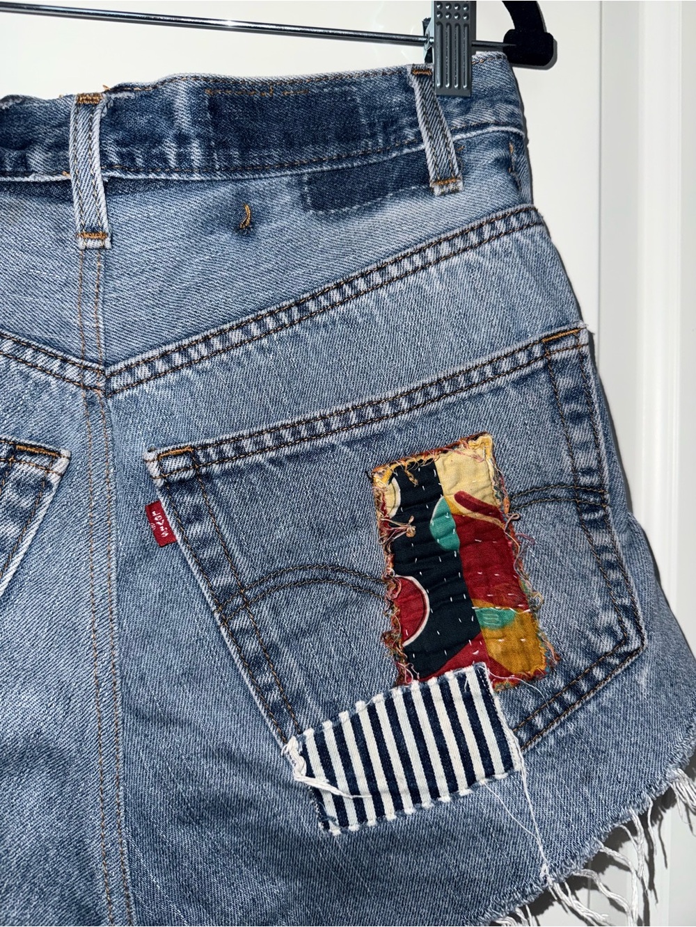 Levi’s Patchwork Denim Cutoff High Waisted Shorts - Picture 8 of 9